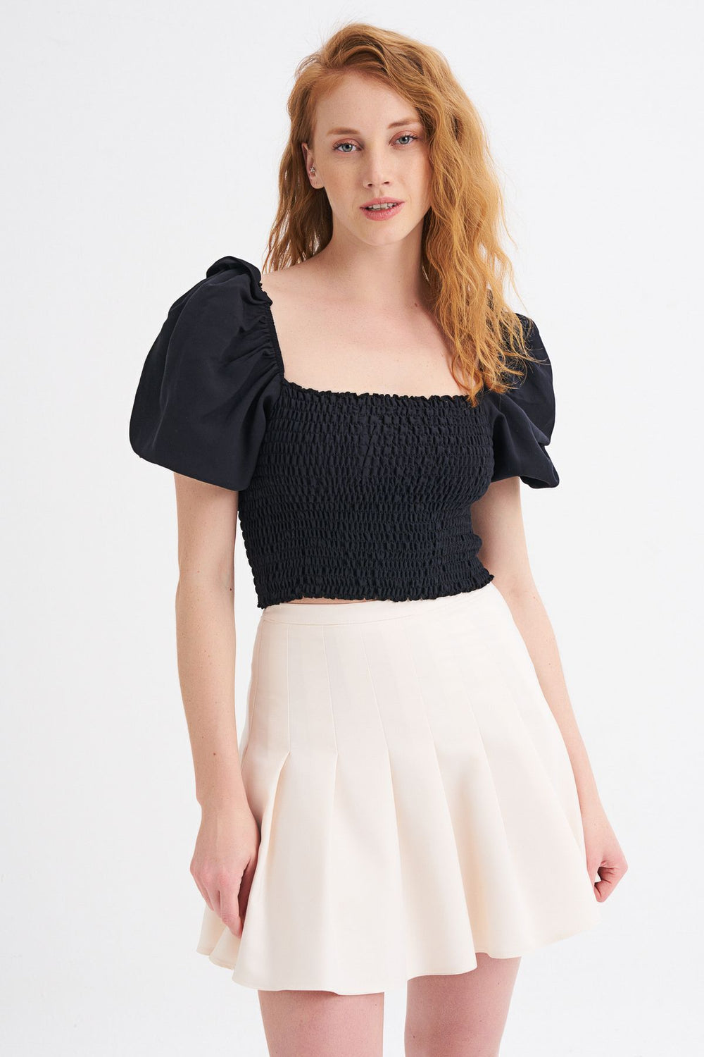 Balloon Sleeve Gipe Blouse Black