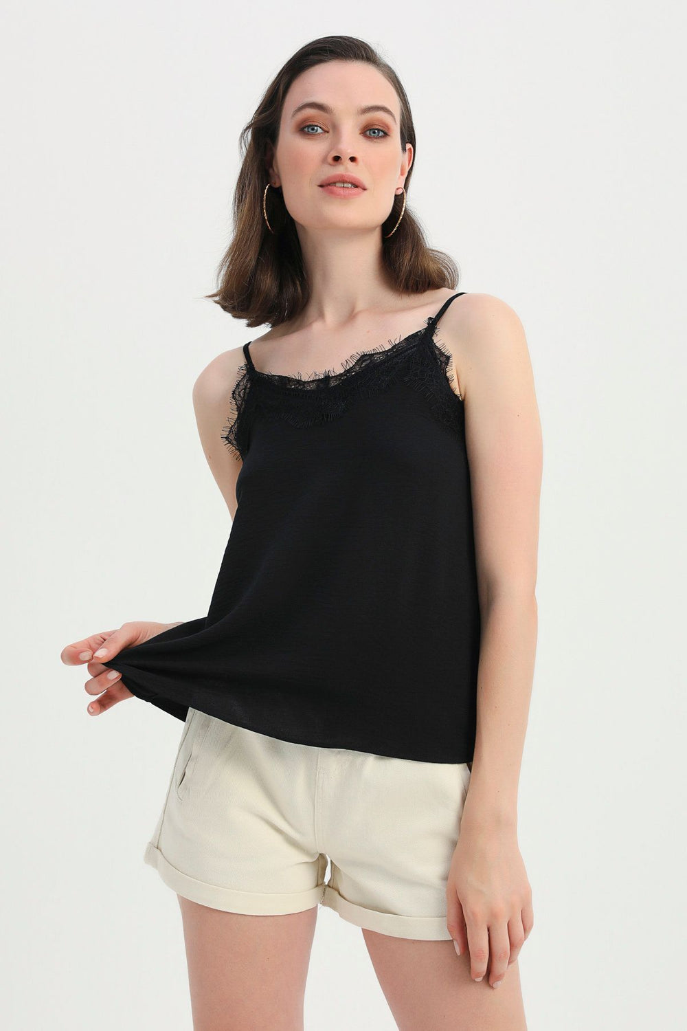 Lace Strap Blouse Black