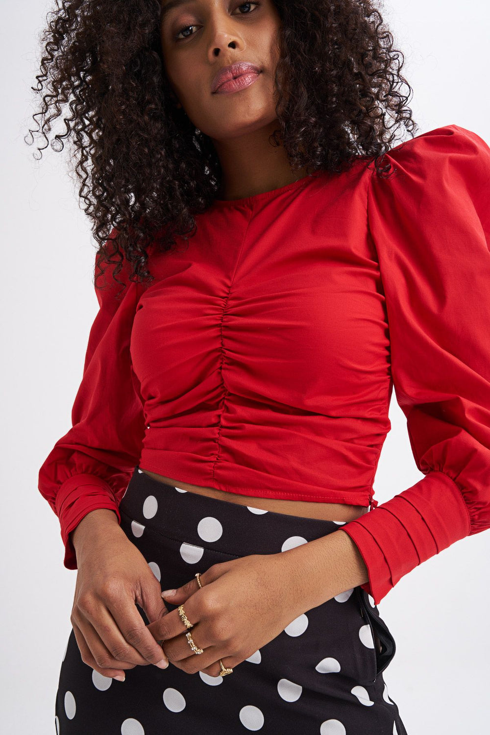 Balloon Sleeve Gipe Blouse Red