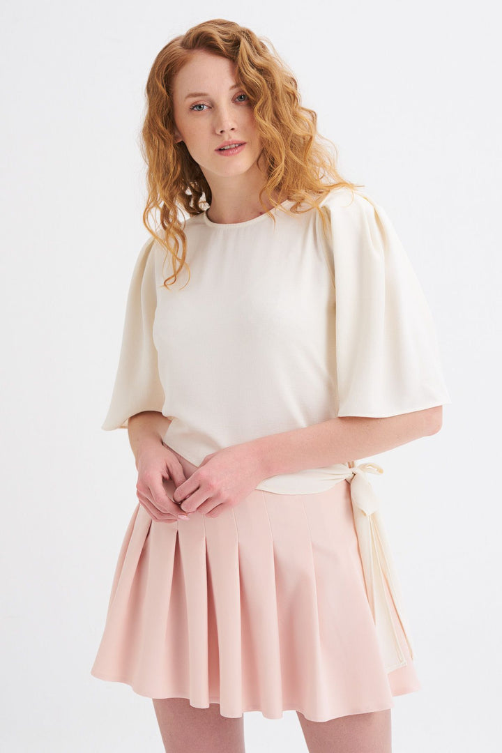 Side Tie Waistband Blouse Ecru