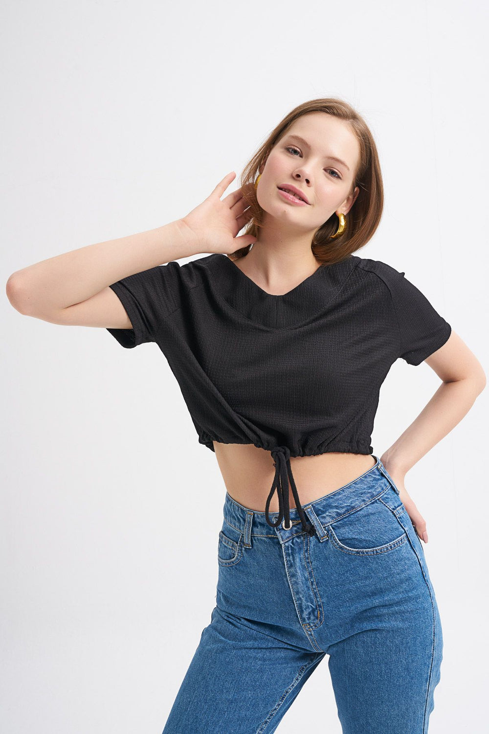 Tie Detailed V-Neck Blouse Black