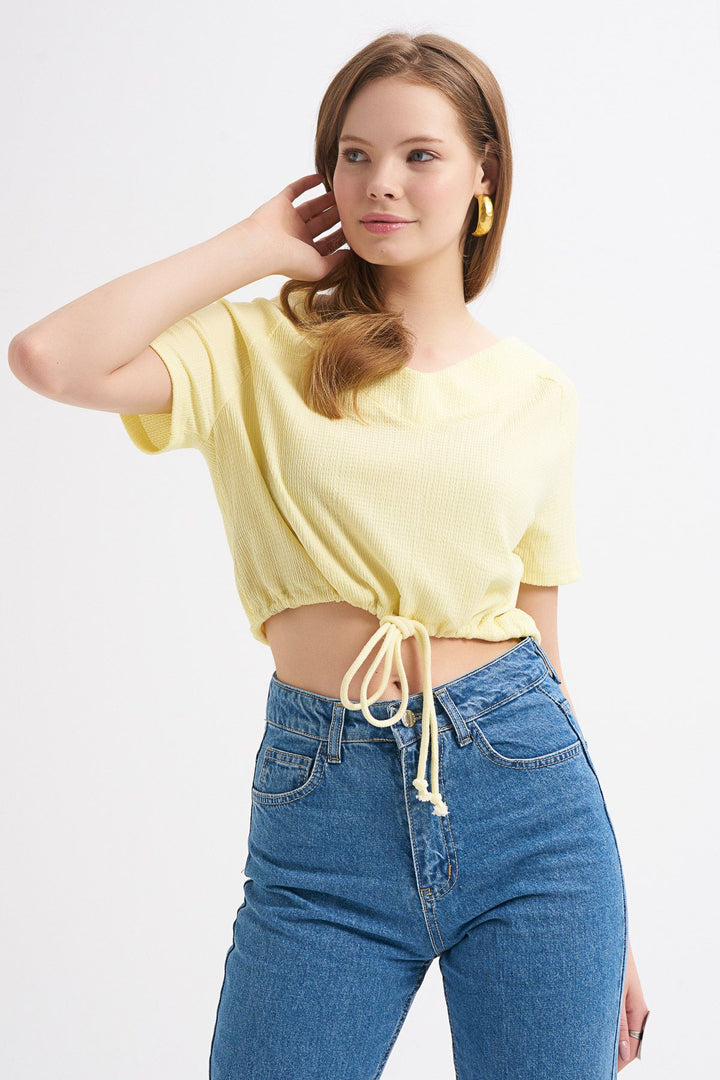 Tie Detailed V-Neck Blouse Yellow
