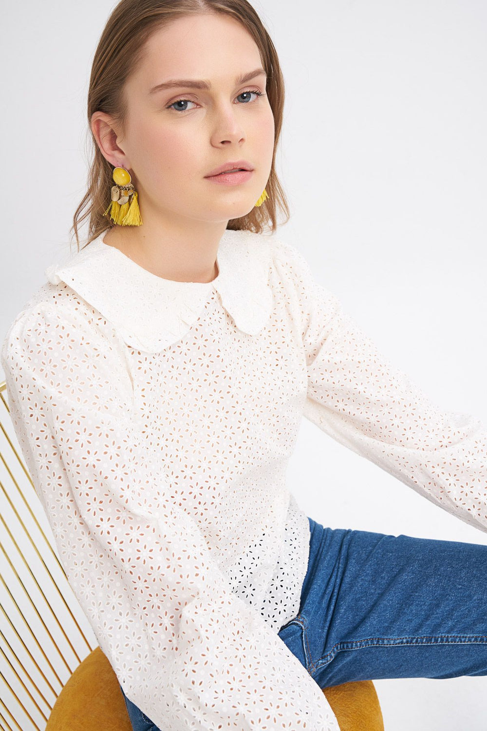 Baby Collar Guipure Blouse Ecru