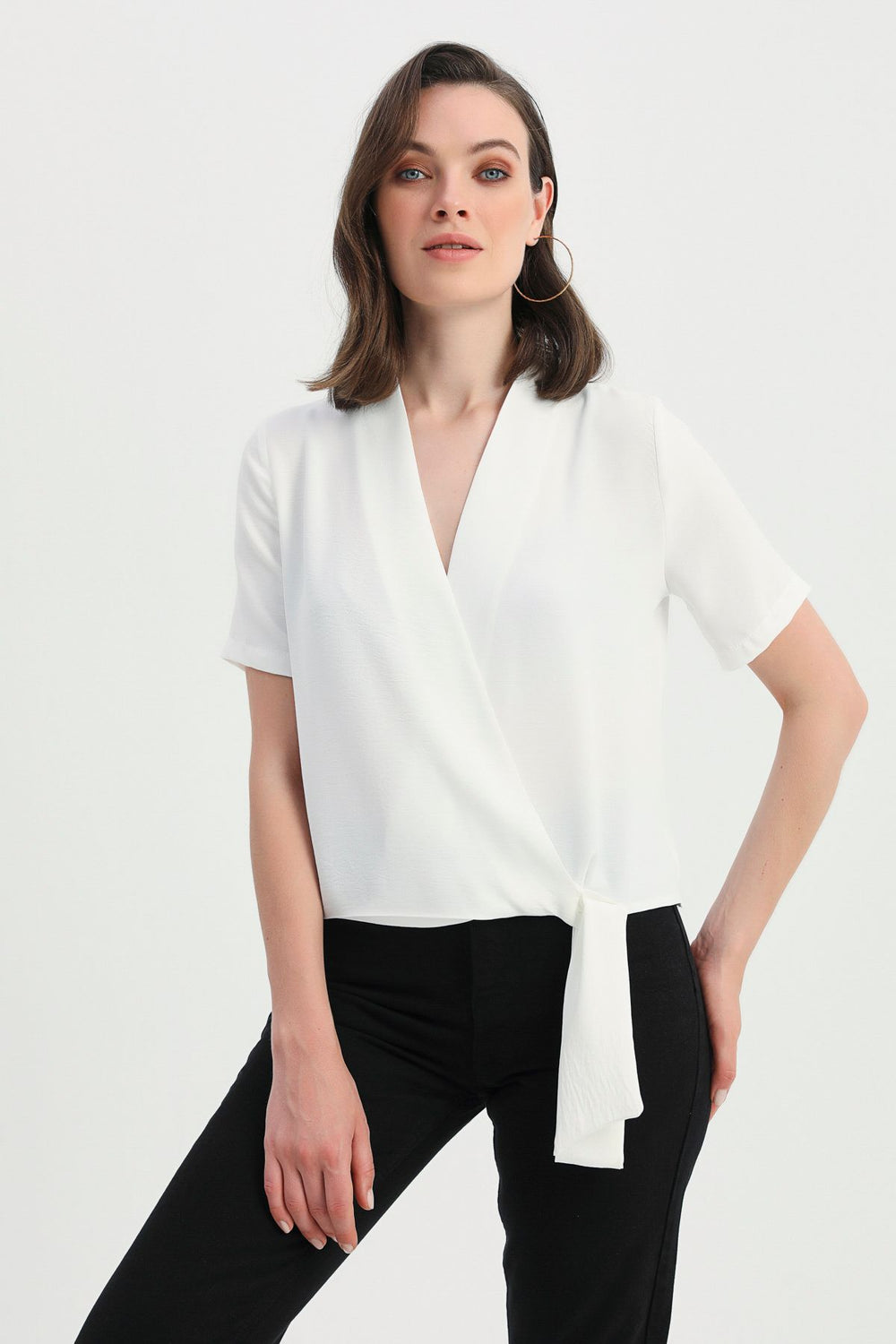 Side Tie Double Breasted Blouse Ecru