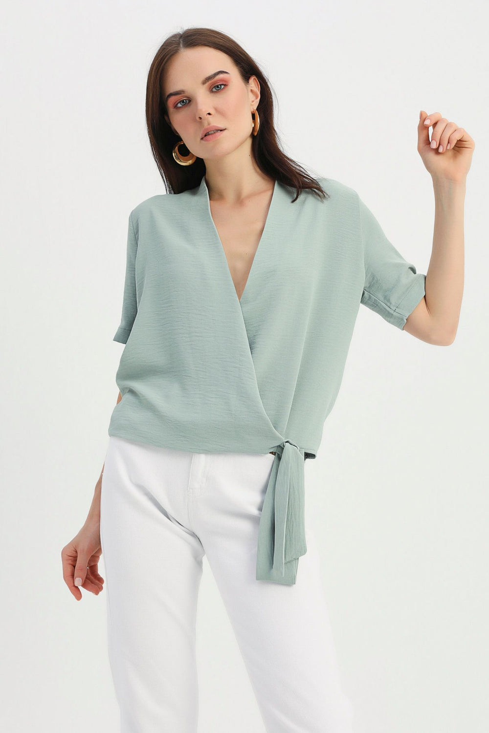 Side Tie Double Breasted Blouse Mint