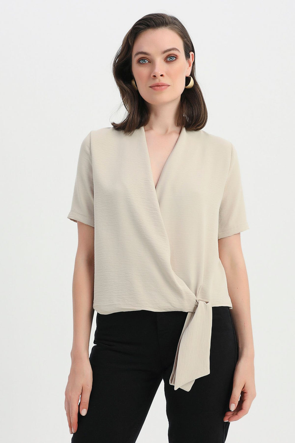 Side Tie Double Breasted Blouse Stone