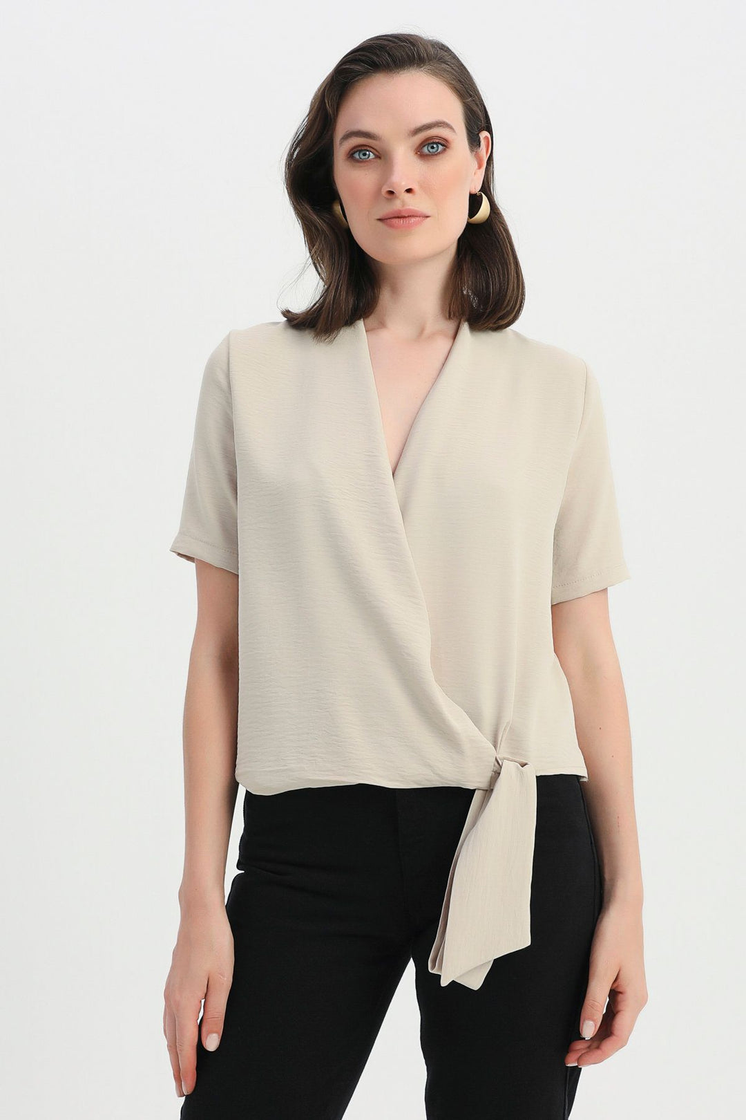 Side Tie Double Breasted Blouse Stone