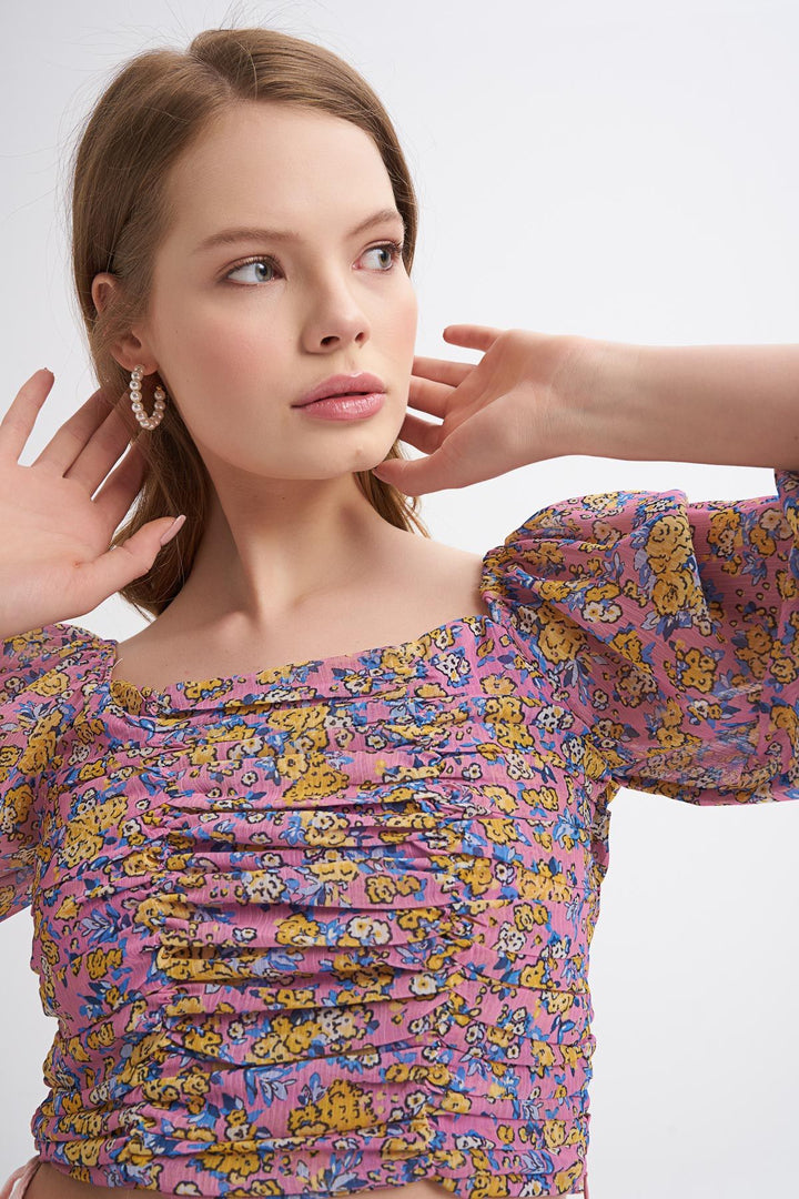 Patterned Gippie Crop Blouse Lilac