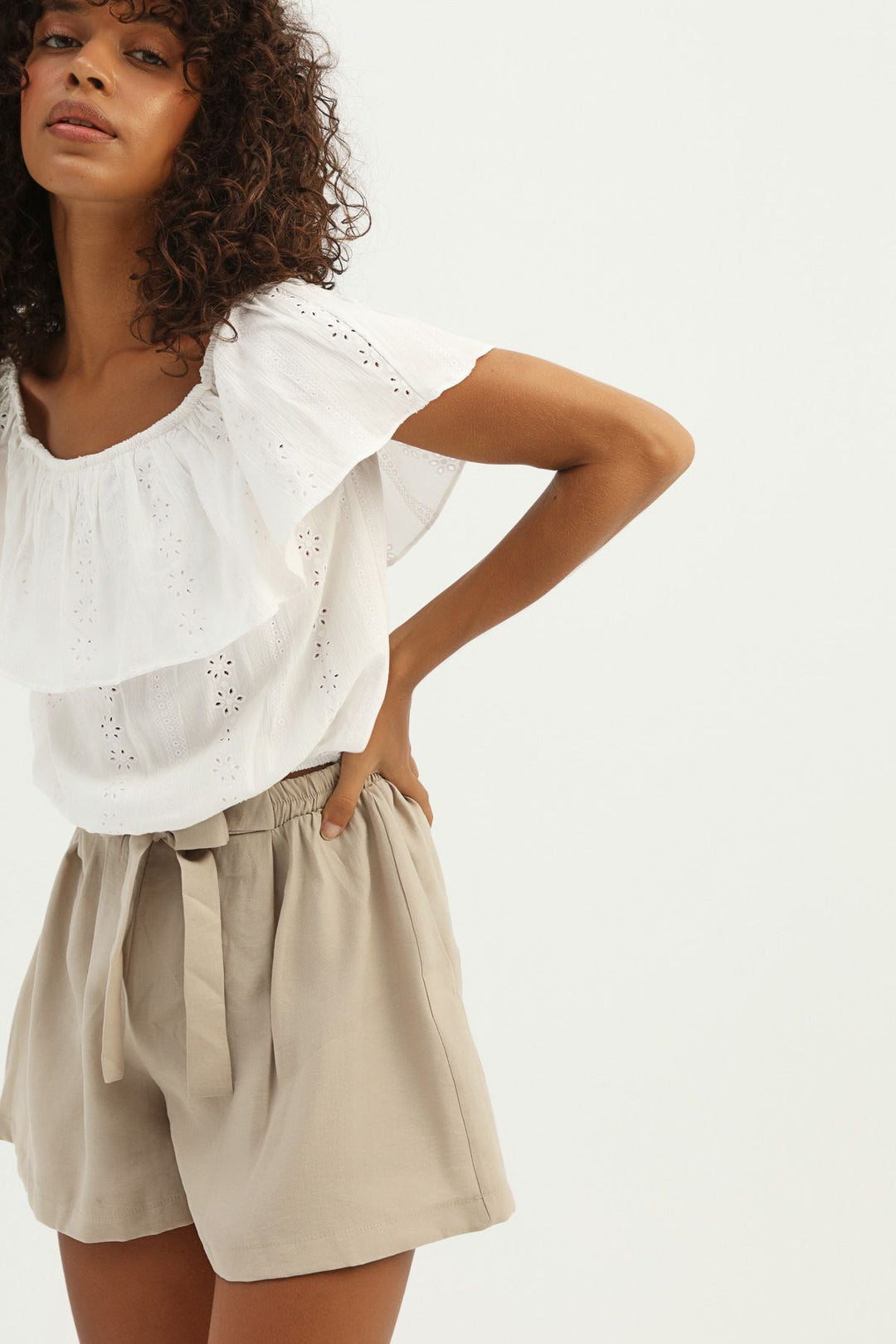 Off Shoulder Crop Blouse Ecru