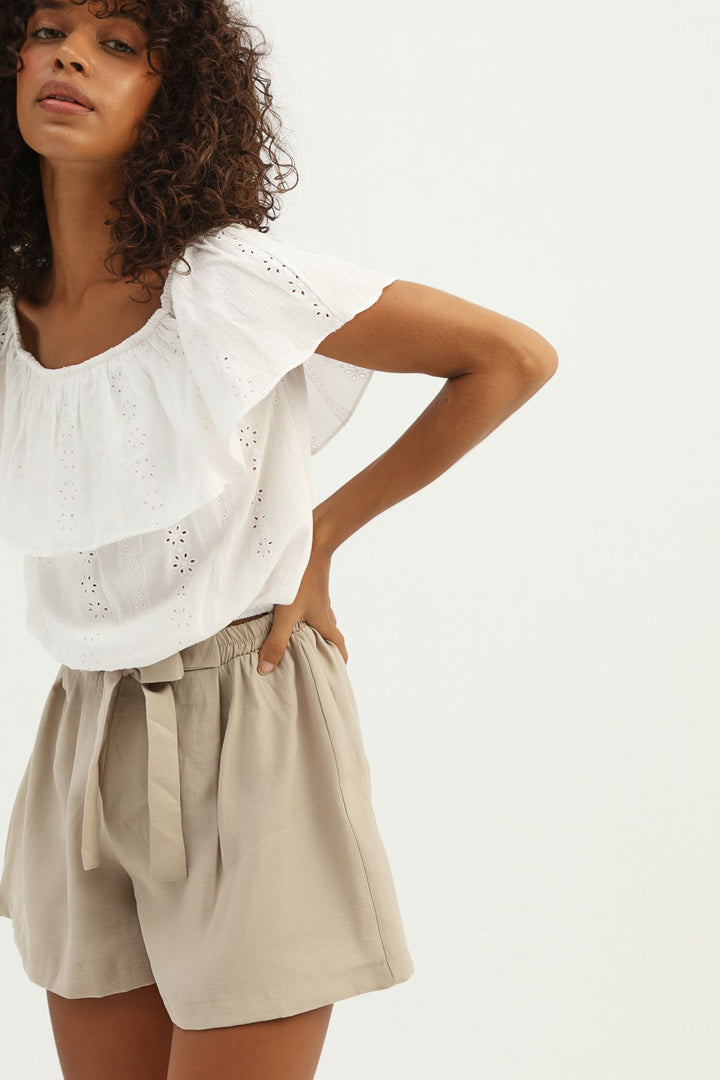 Off Shoulder Crop Blouse Ecru