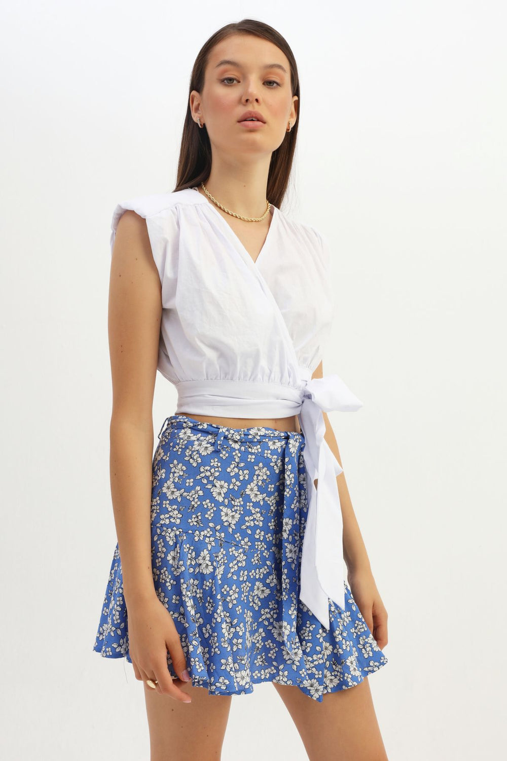 Padded Side Tie Blouse White