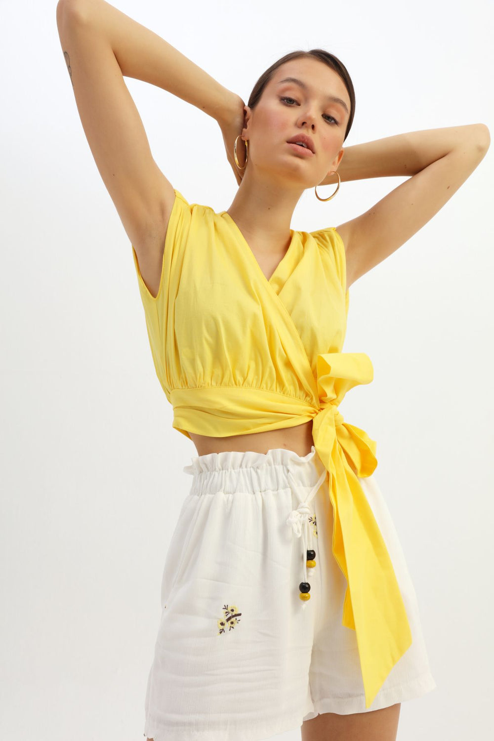 Padded Side Tie Blouse Dark Yellow