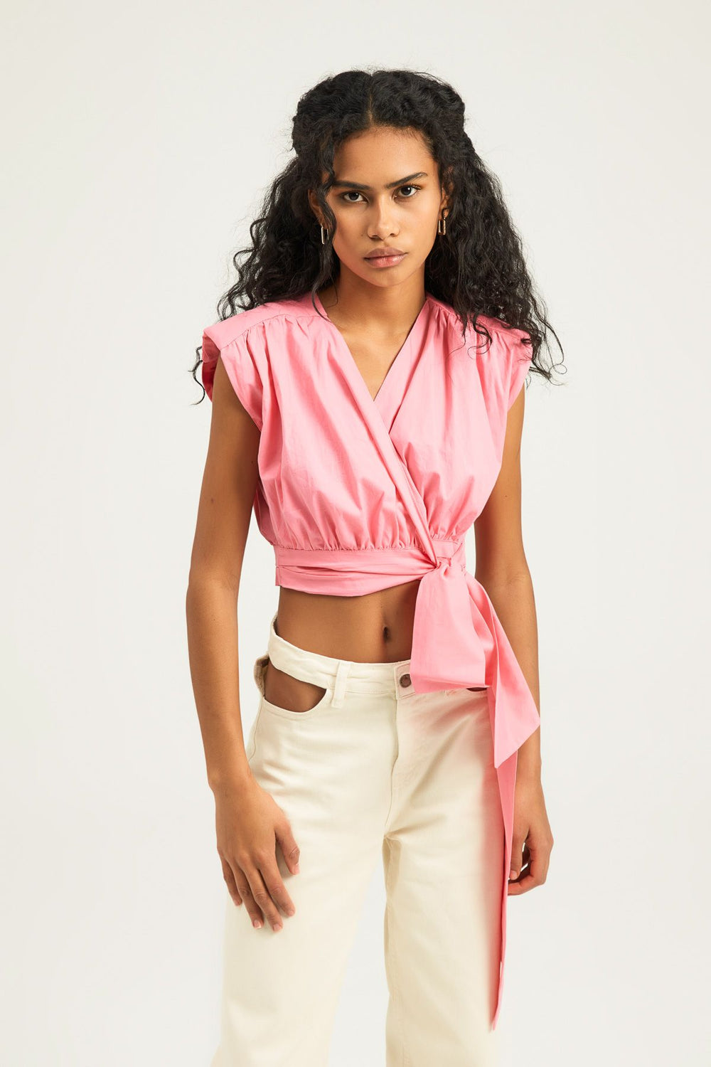 Padded Side Tie Blouse Candy Pink