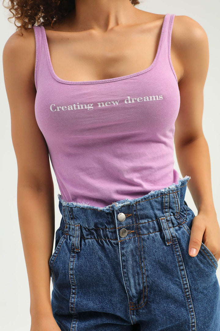 Letter Printed Strap Bodysuit Lilac