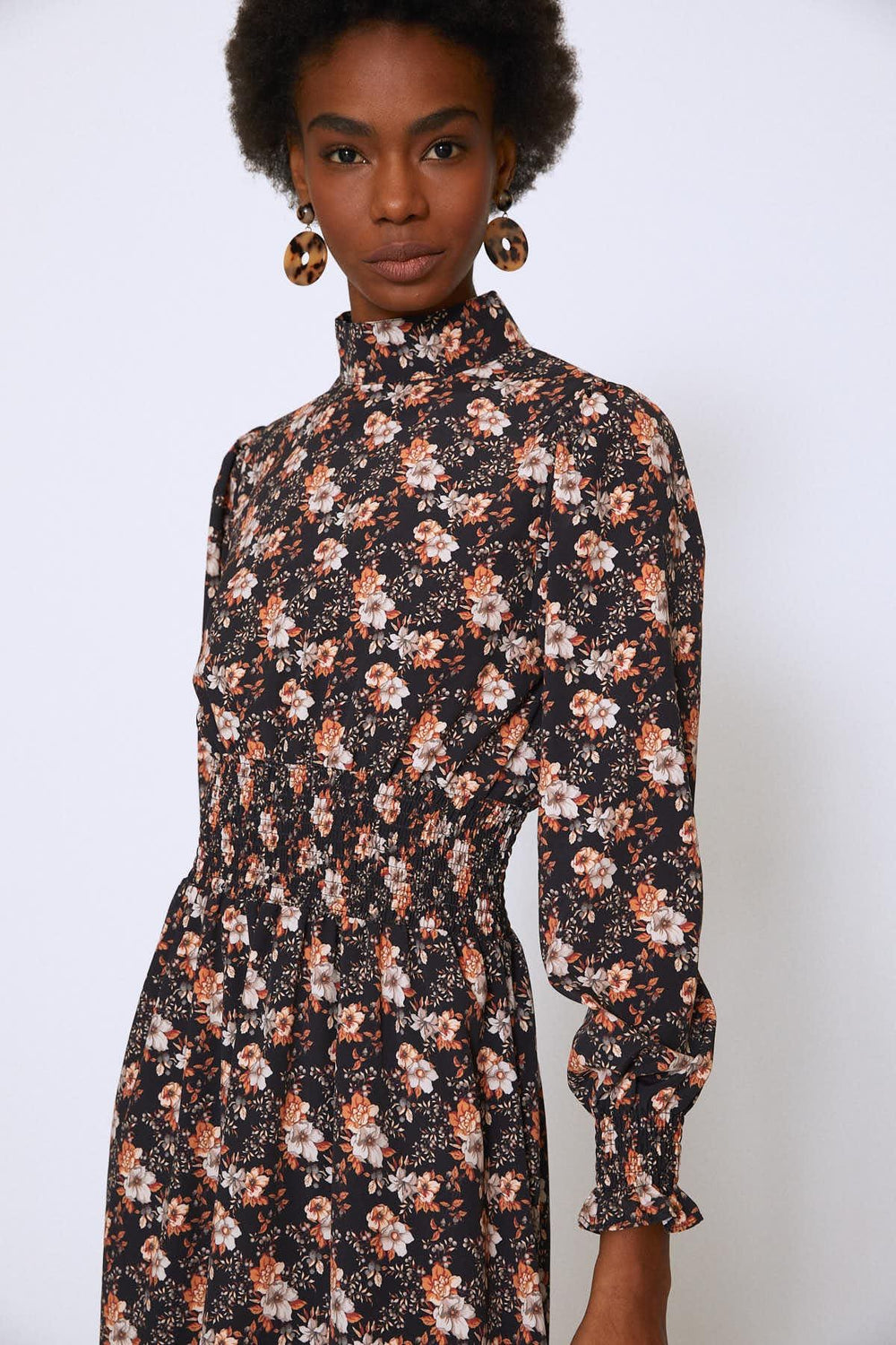 Crispy Flower Waist Gipple Long Dress Orange