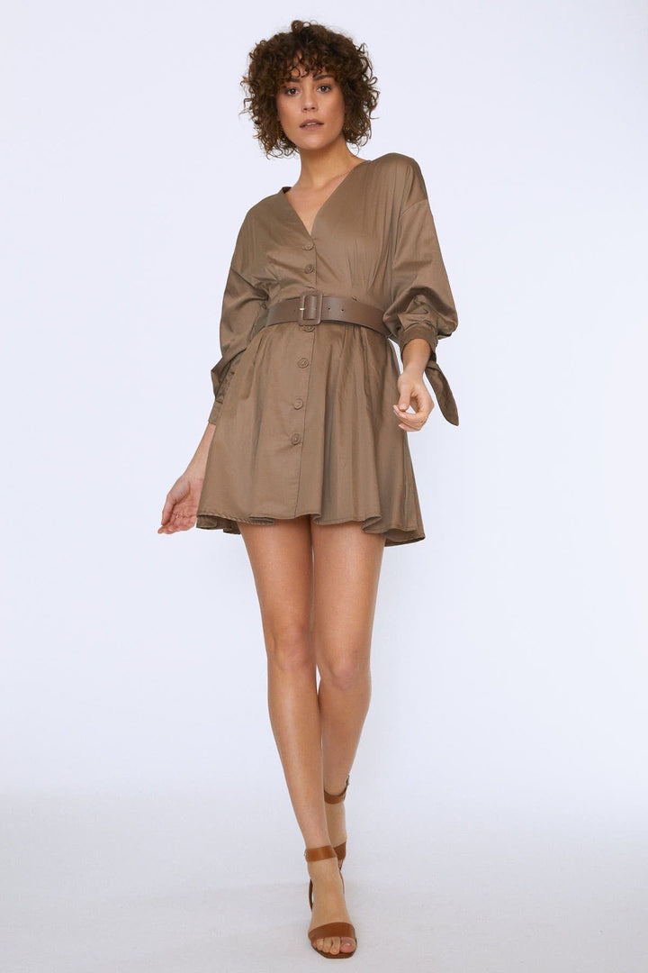 Waist Belt Buttoned Dress Toprak