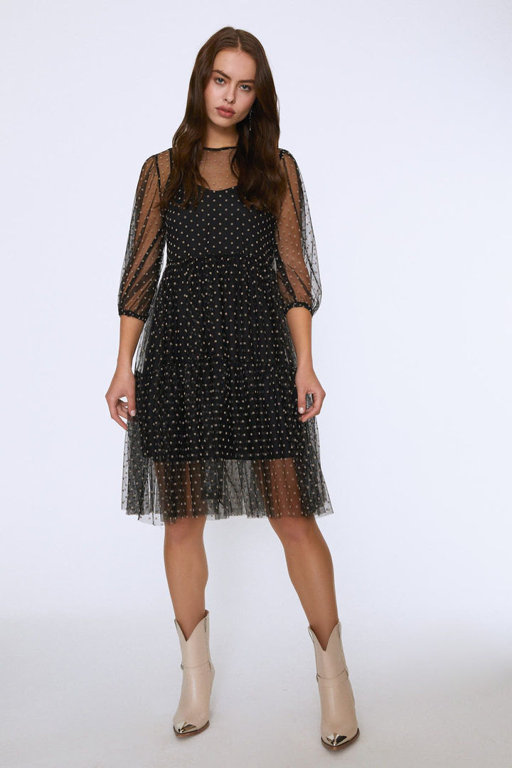 Polka Dot Midi Dress Black