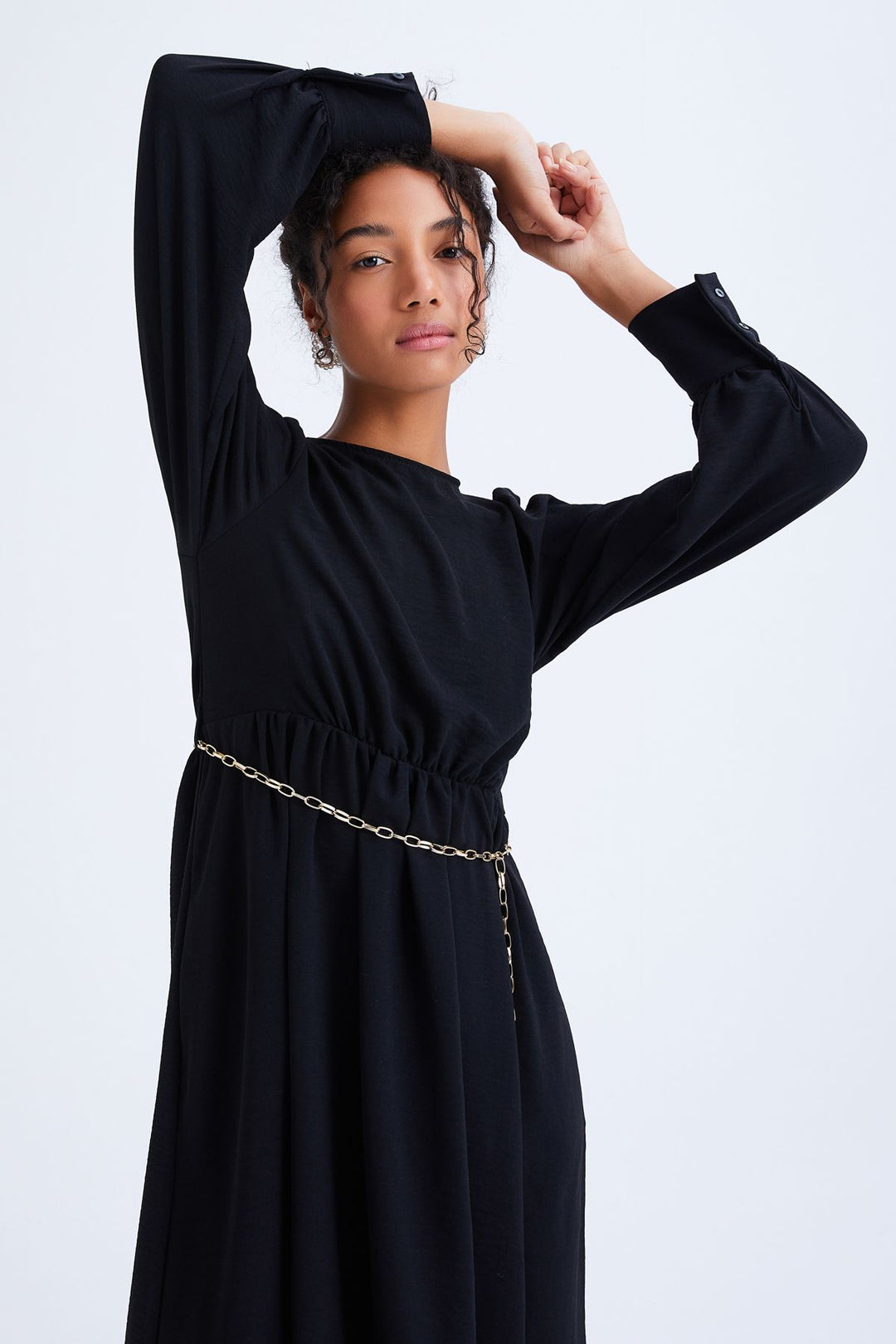 Chain Belt Asymmetrical Dress Black