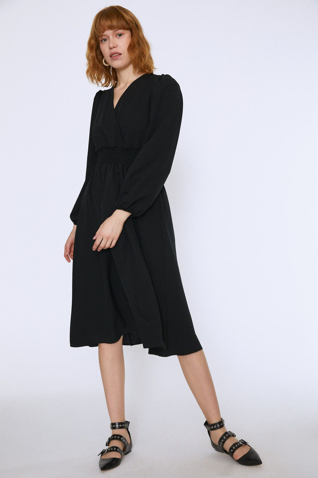 Waist Gipple Double Breasted Dress Black