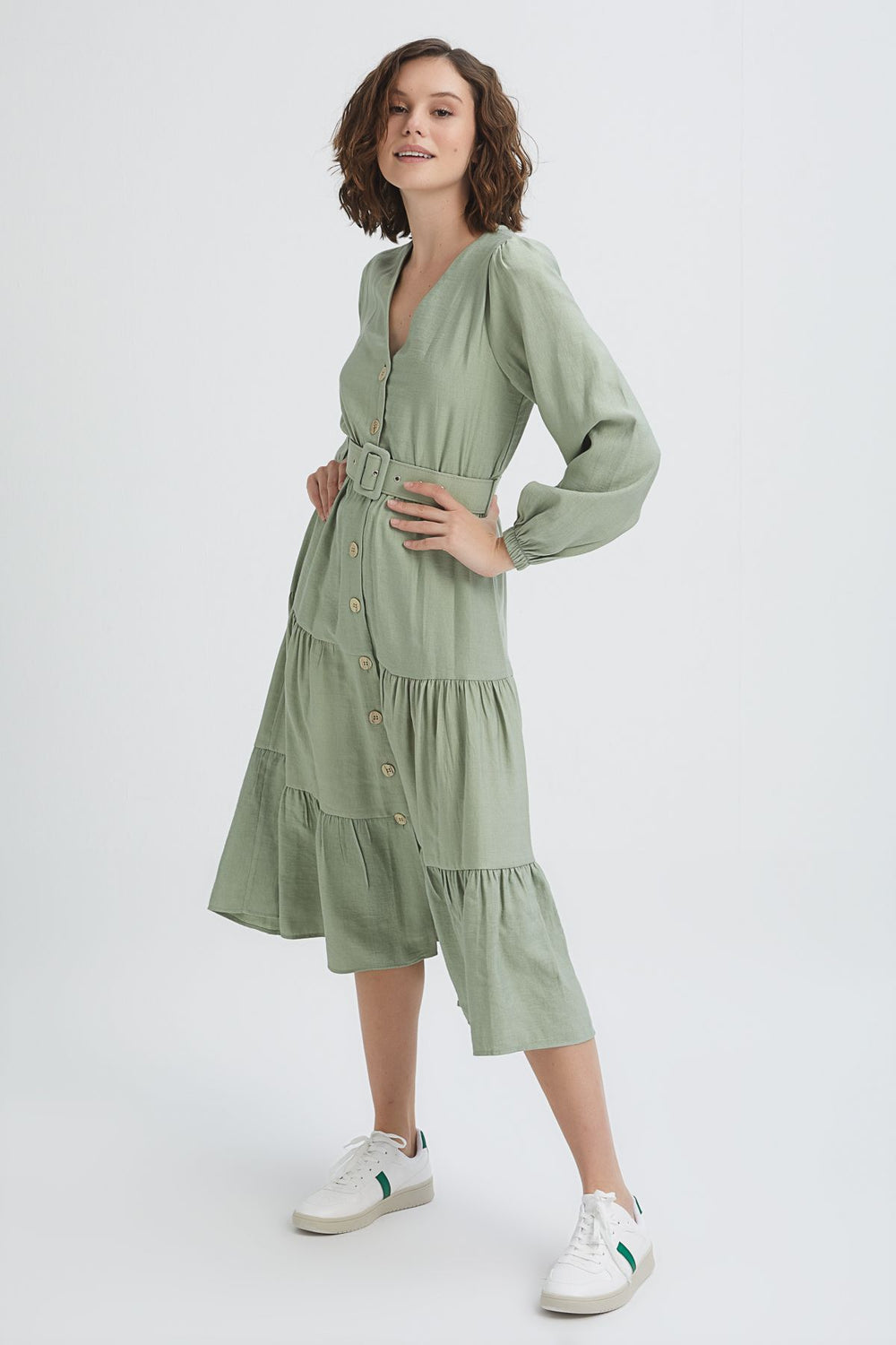 Belted V Neck Dress Mint