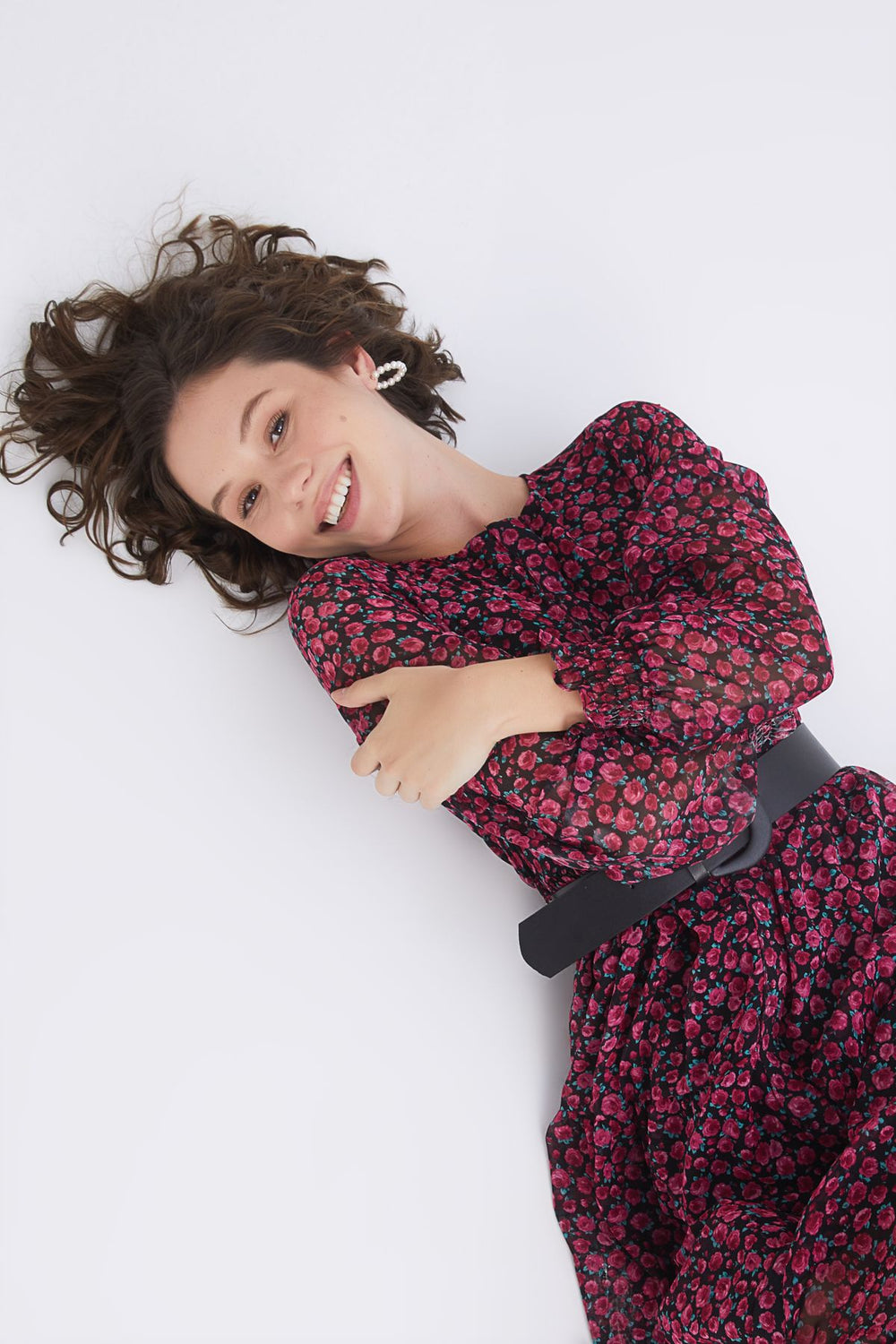 Floral Patterned Belted Dress Fuchsia