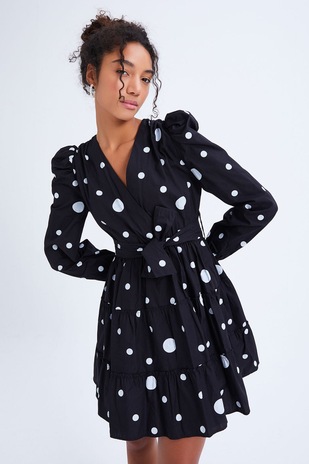 Belted Polka Dot Dress Black