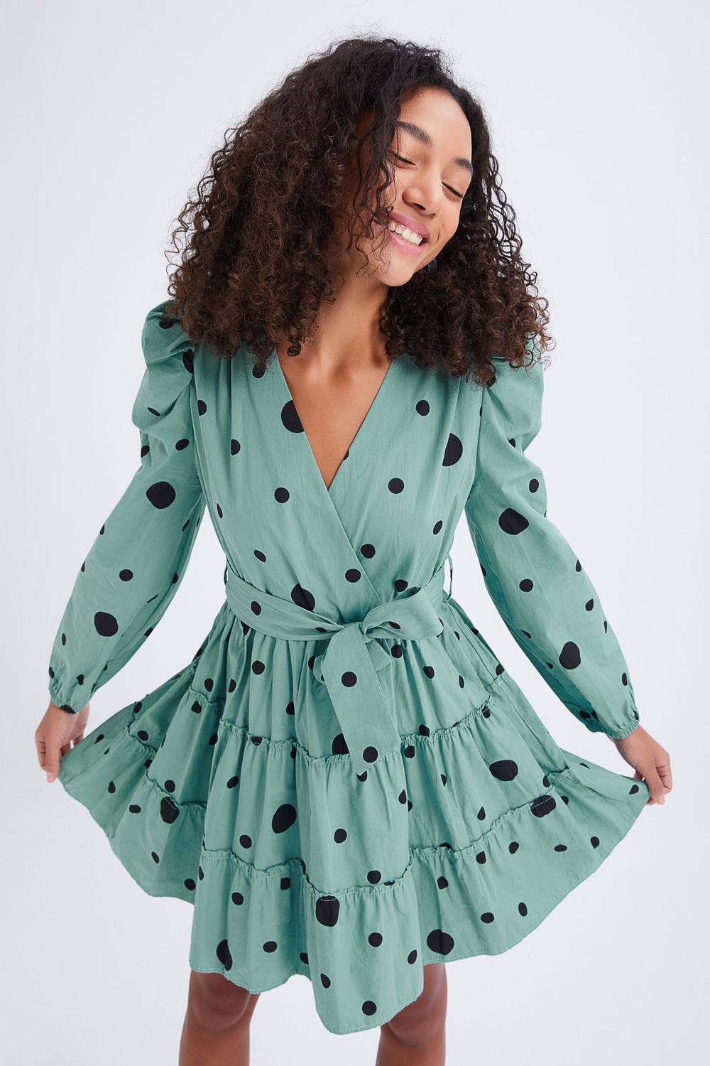 Belted Polka Dot Dress Mint