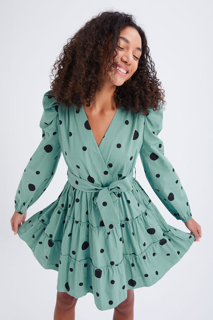 Belted Polka Dot Dress Mint