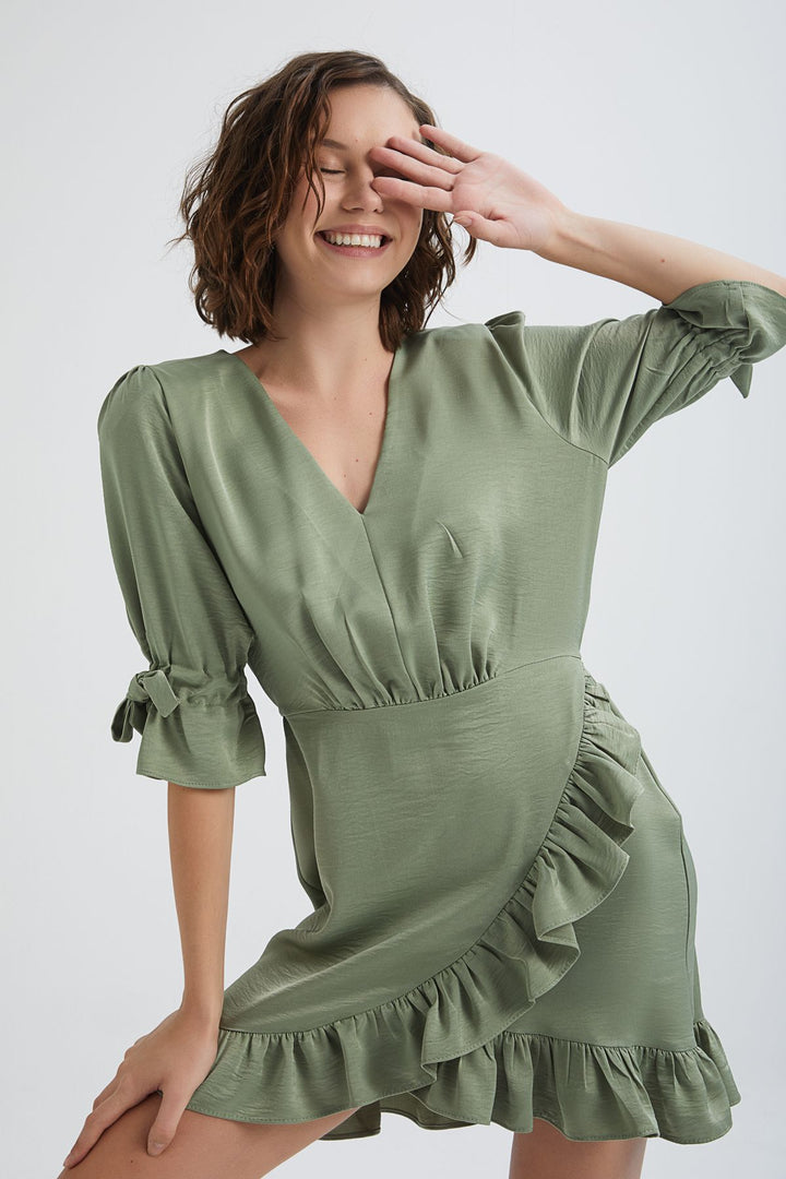 V Neck Frilly Mini Dress Mint