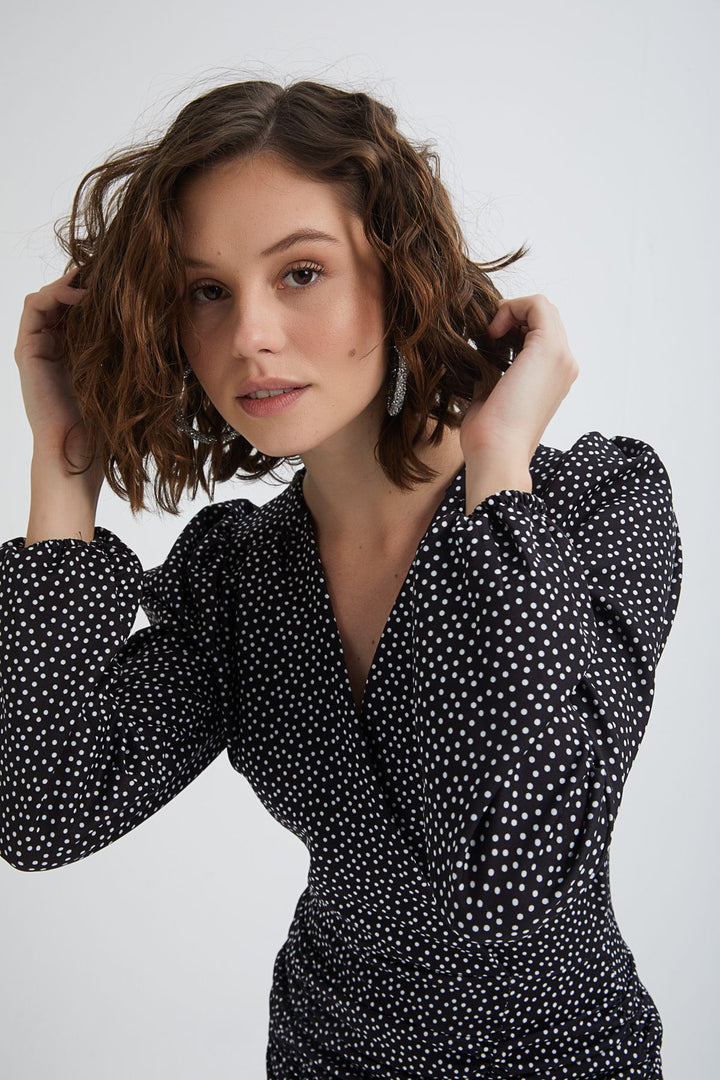 Polka Dot Double Breasted Dress Black