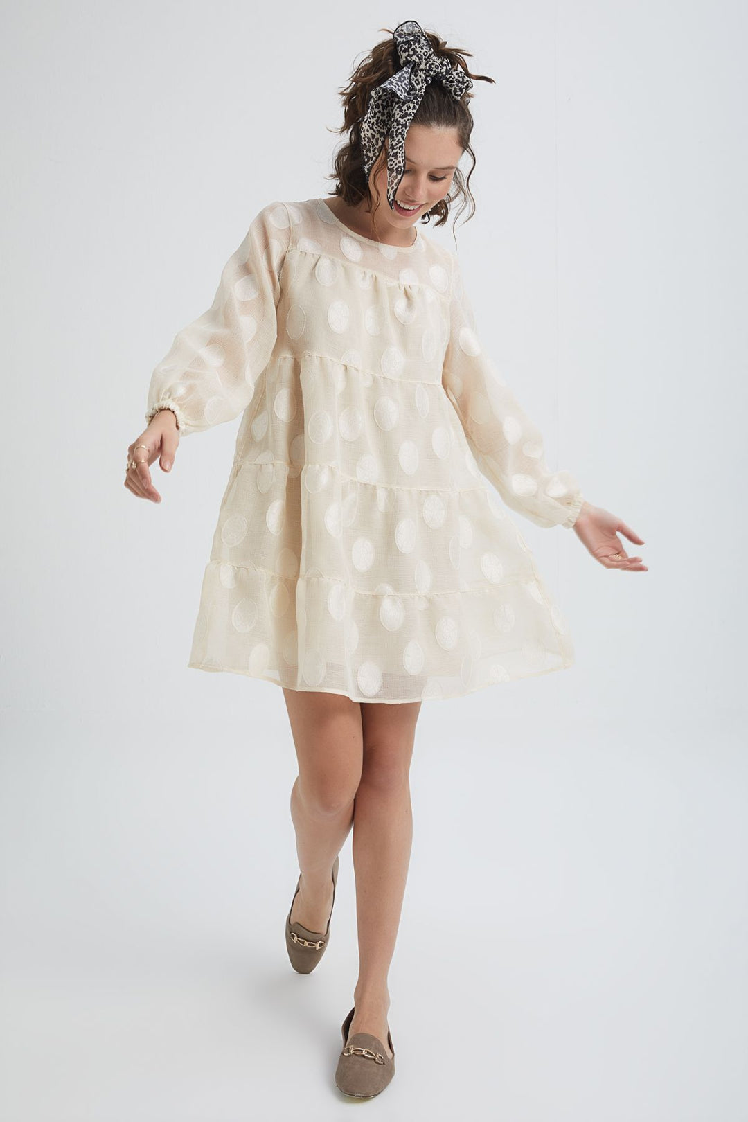 Big Polka Dot Tulle Dress Bone
