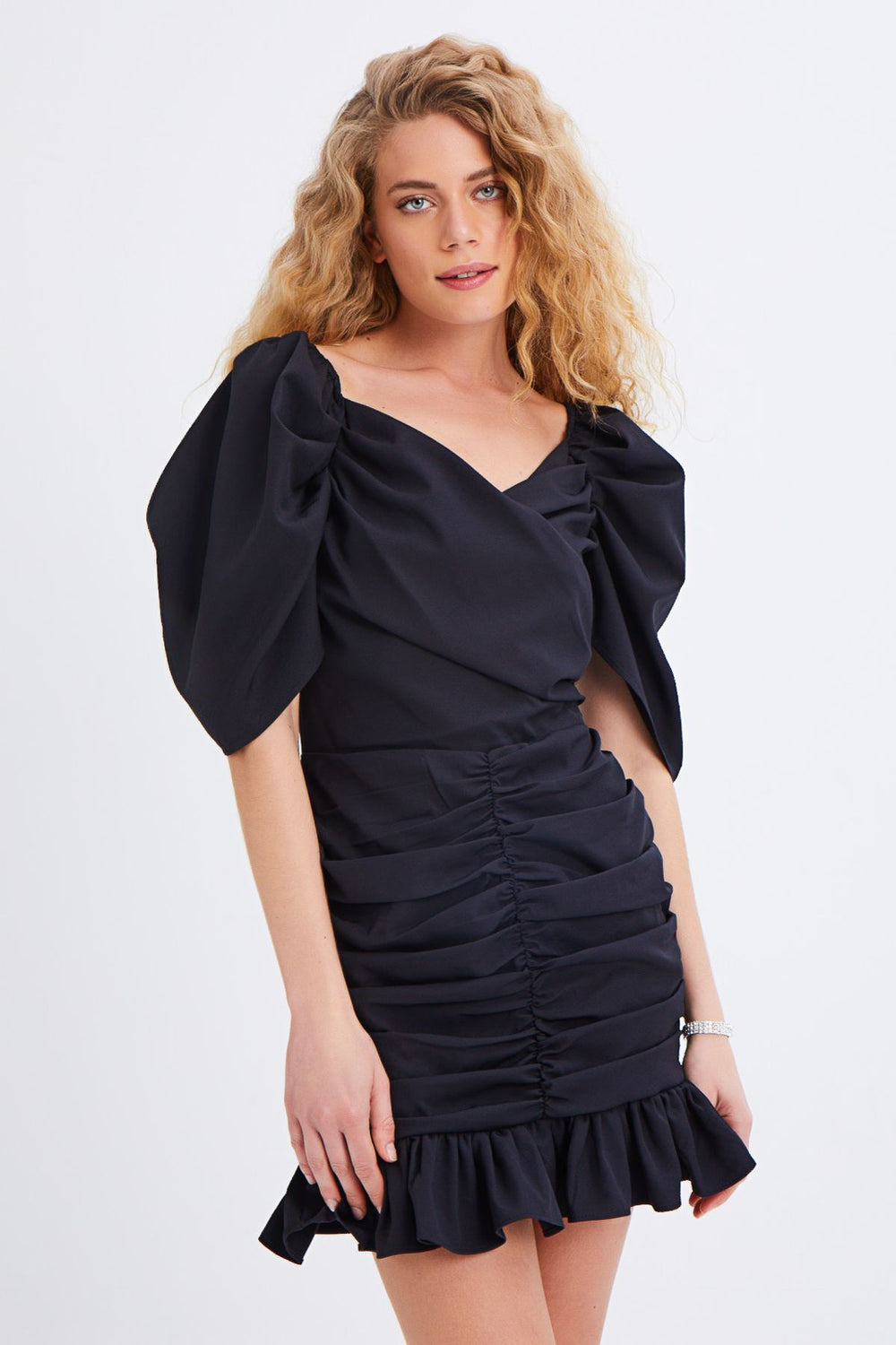 Gipel Frill Detailed Watermelon Sleeve Dress Black