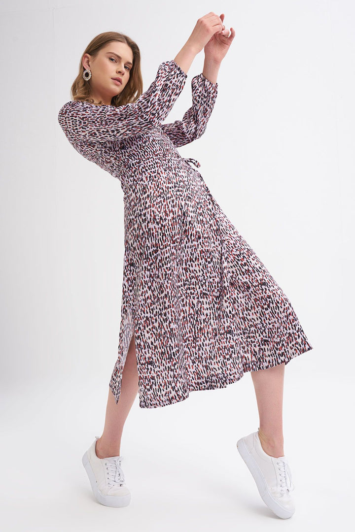 Patterned Slit Detailed Wrapped Dress Lilac