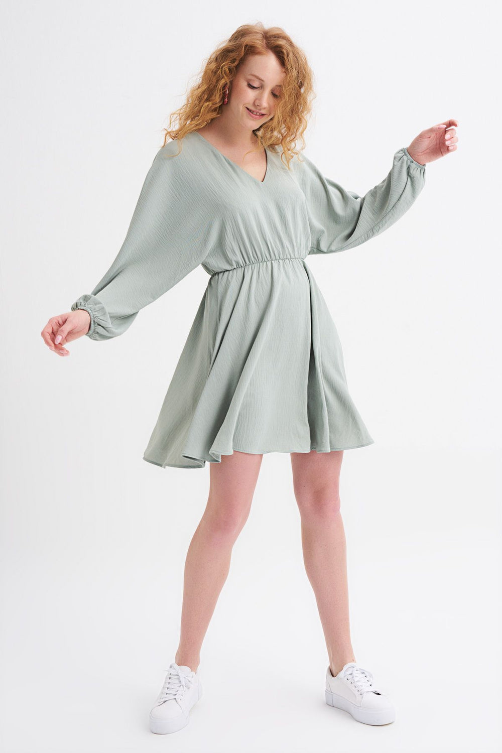 V Neck Midi Dress Mint