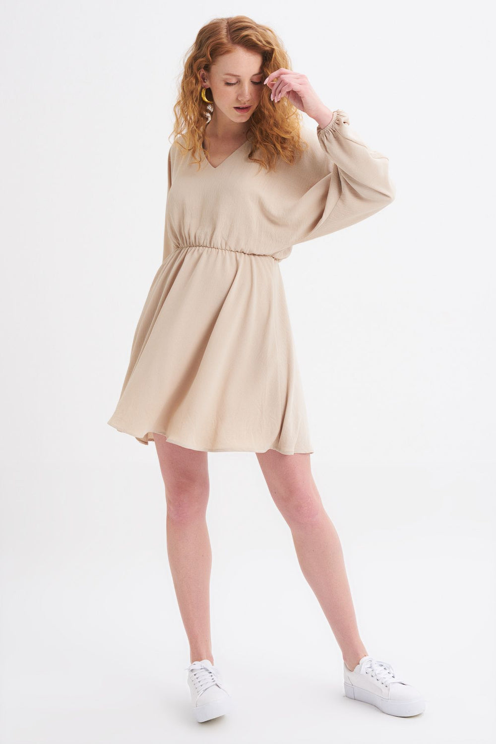 V Neck Midi Dress Stone