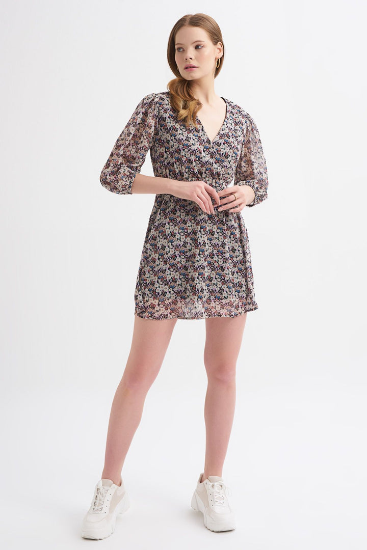 Crispy Floral Double Breasted Midi Dress Black