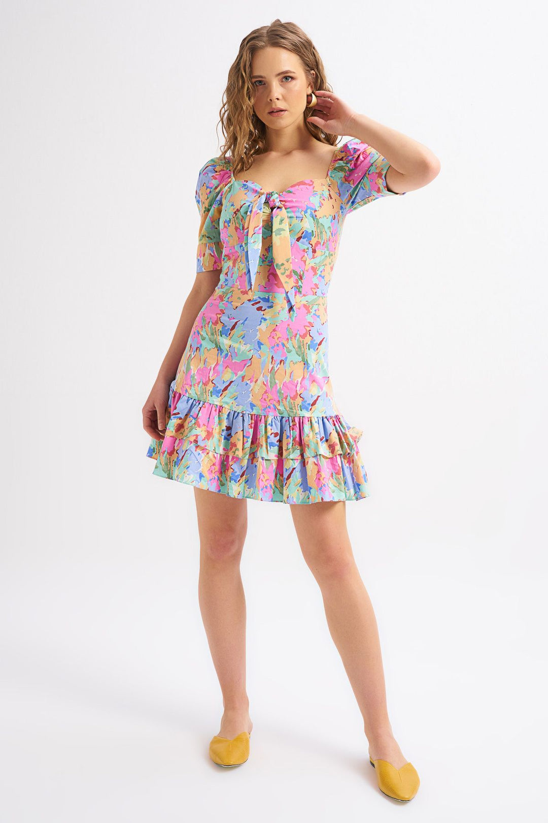 Patterned Lacing Detailed Dress Light Blue