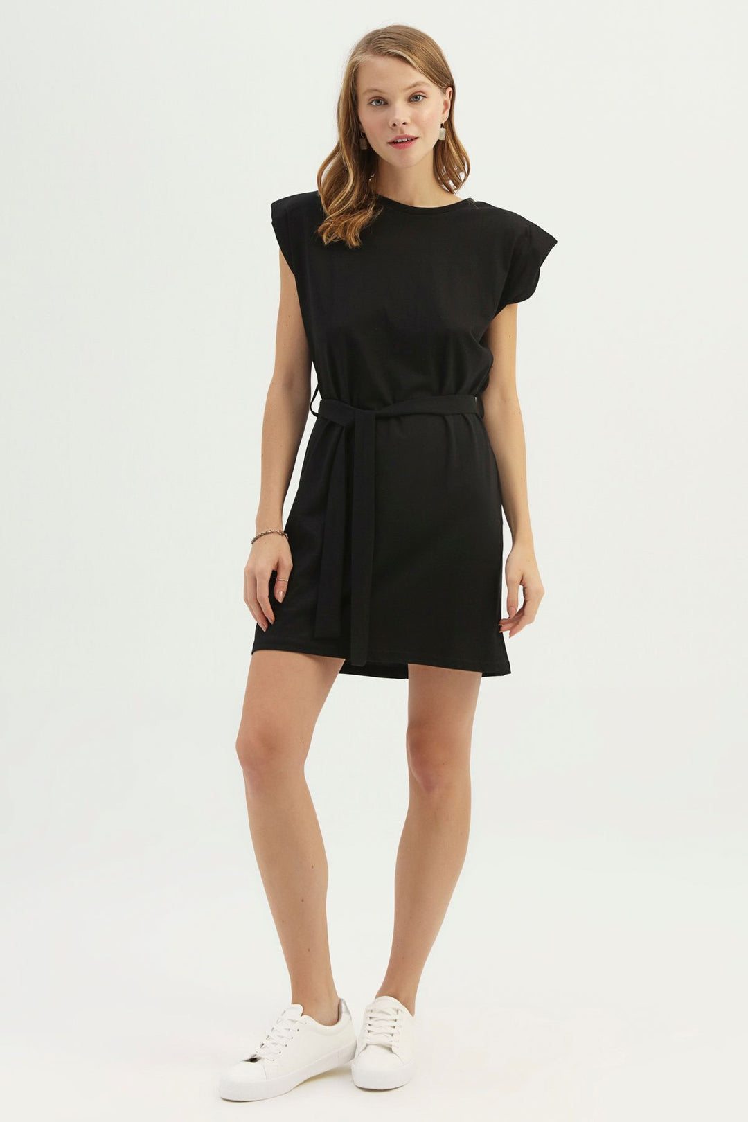 Waistband Waist Belted Basic Dress Black