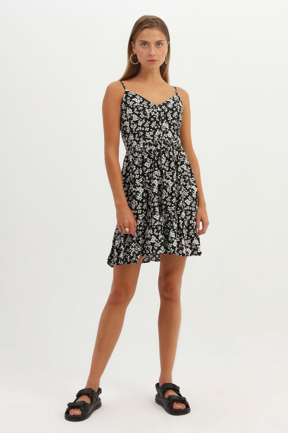 Floral Strap Dress Black