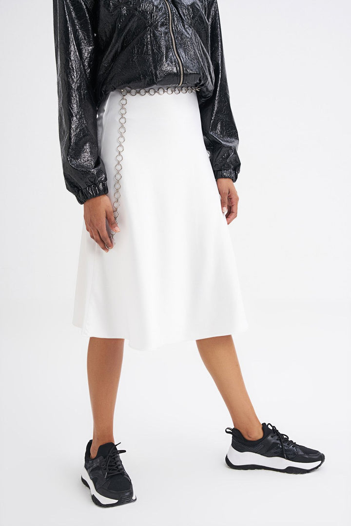 Chain Waist Midi Skirt Ecru