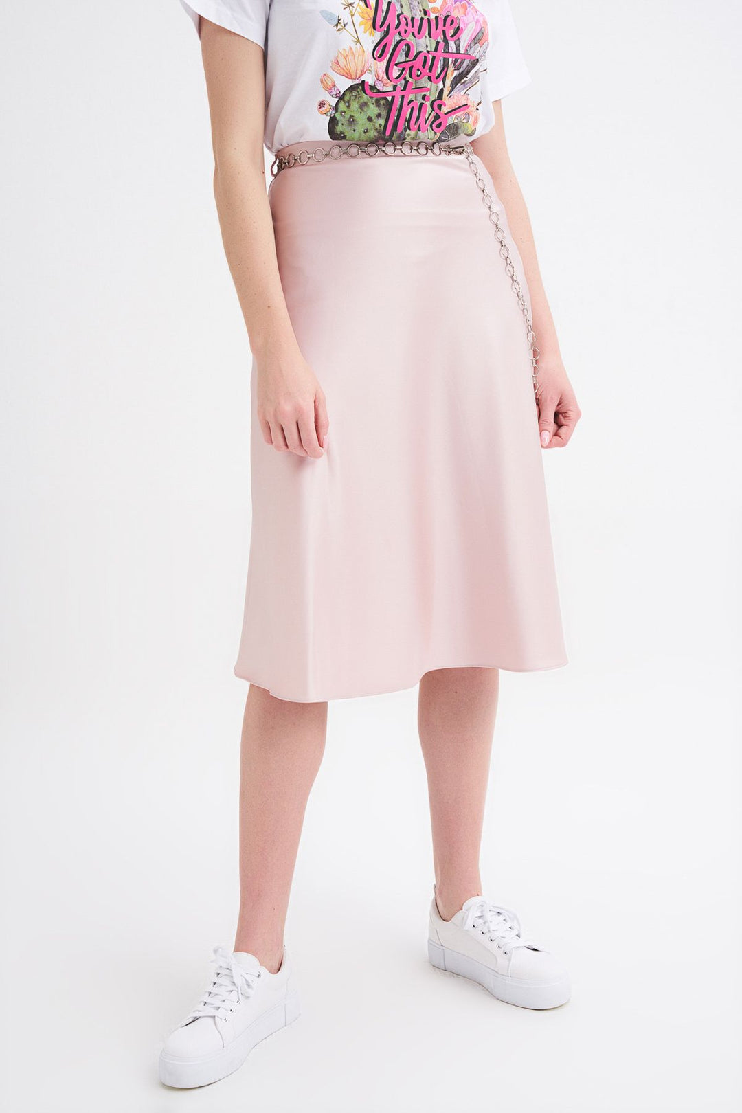 Waist Chain Midi Skirt Powder