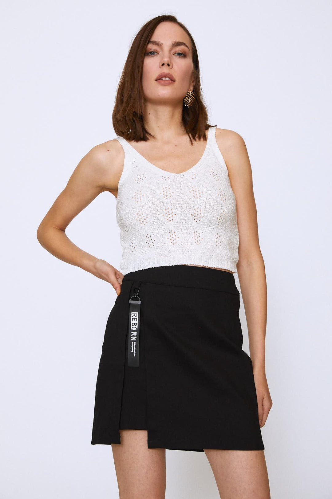 Aksesuar Detaylı Mini Etek Siyah