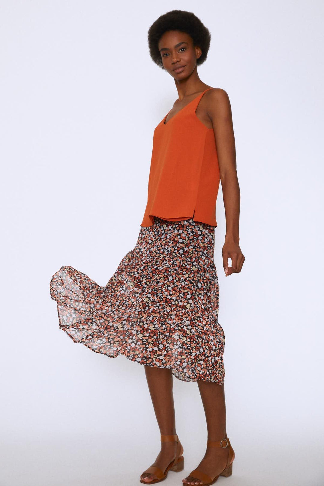 Midi Crispy Floral Skirt Orange