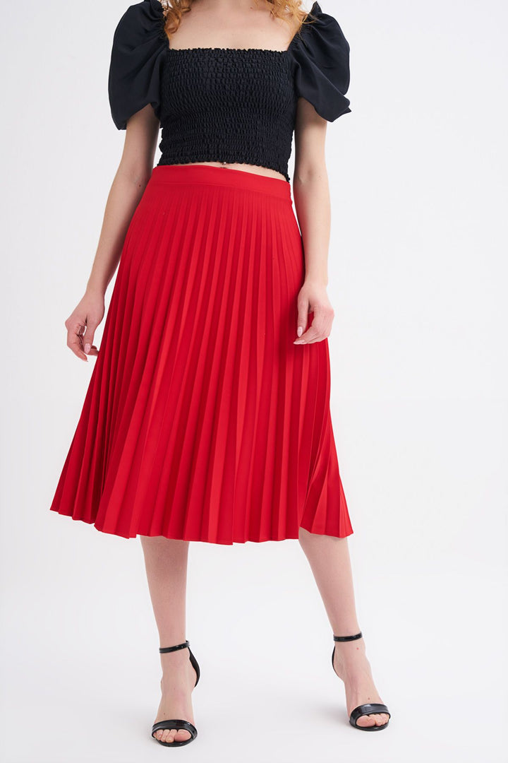 Pleated Midi Skirt Red