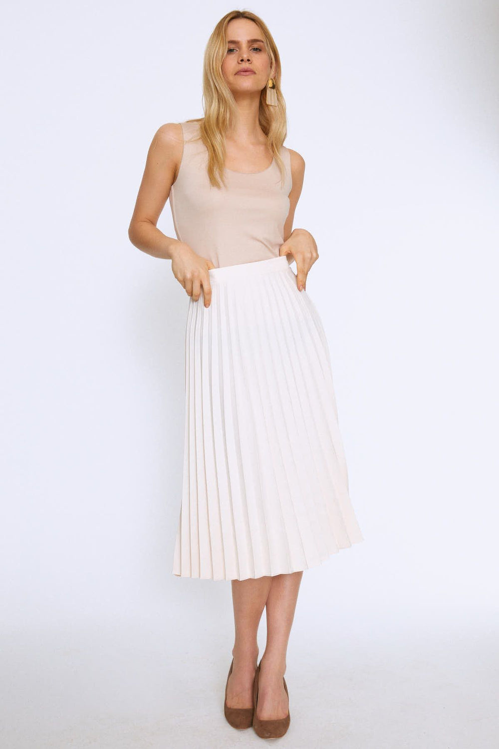 Pleated Midi Skirt Bone