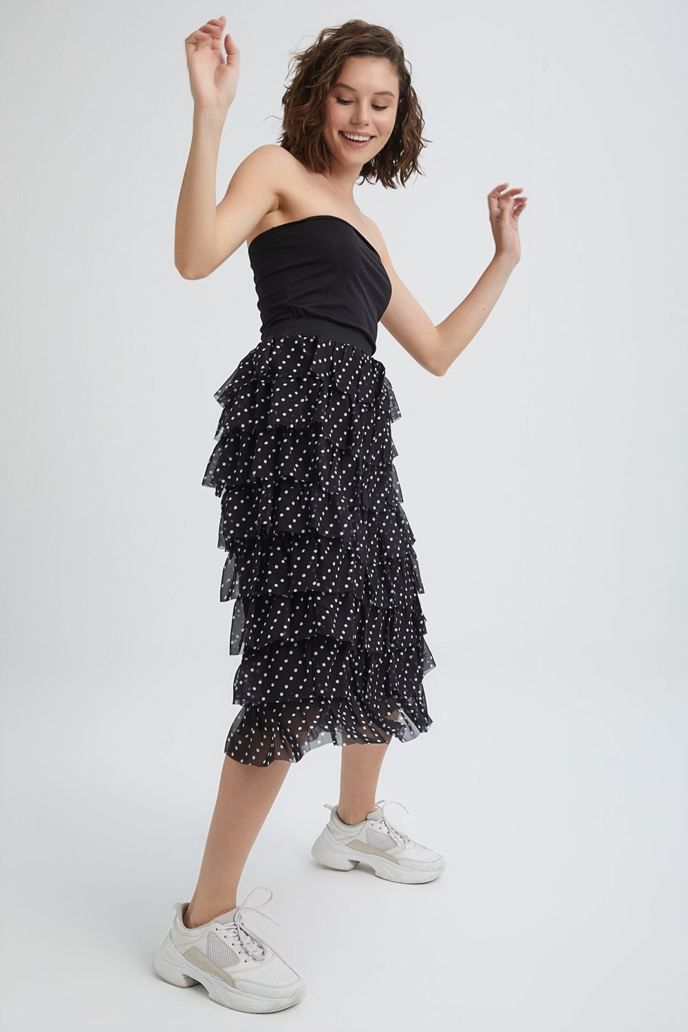 Tiered Polka Dot Skirt Black