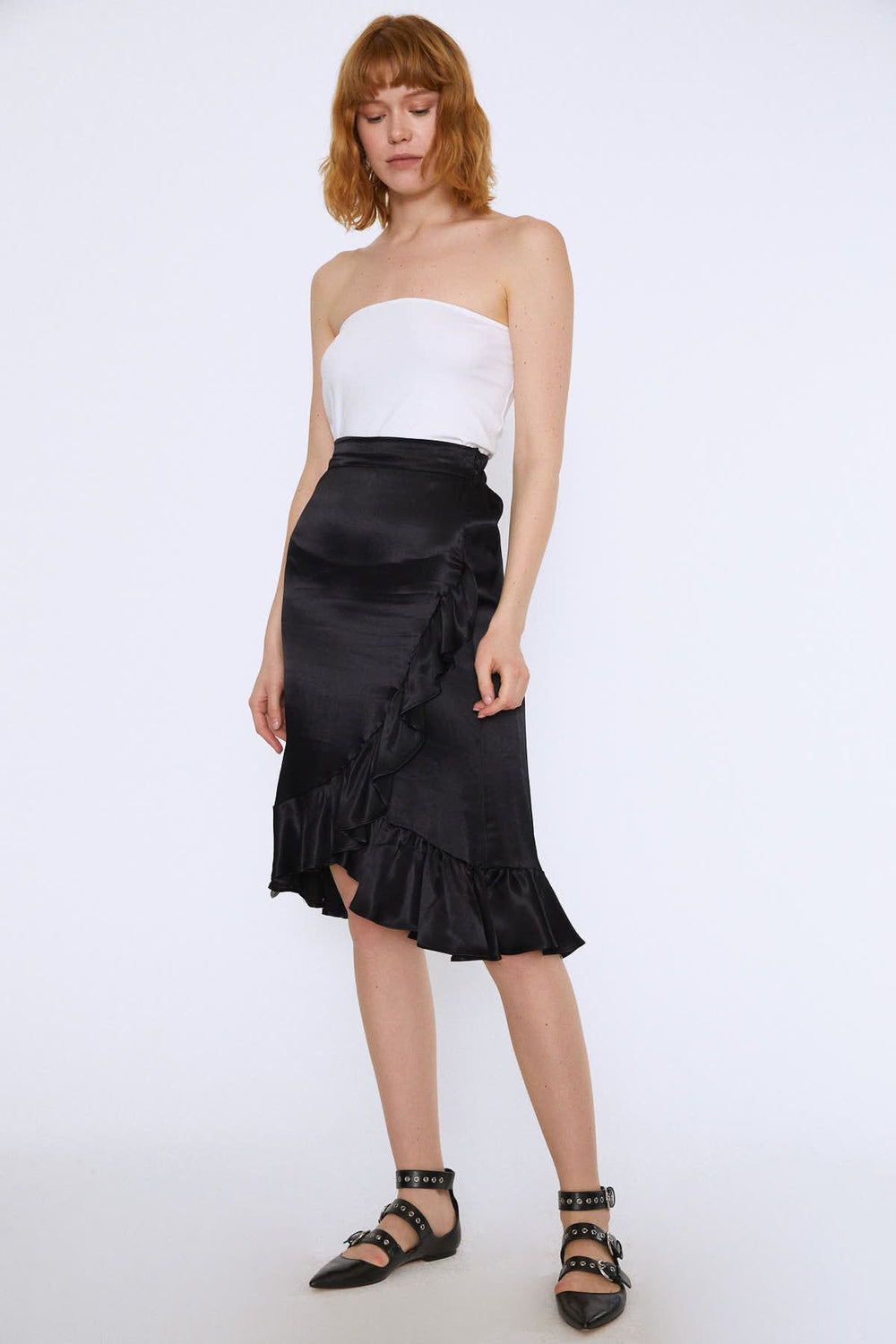 Ruffle Midi Skirt Black