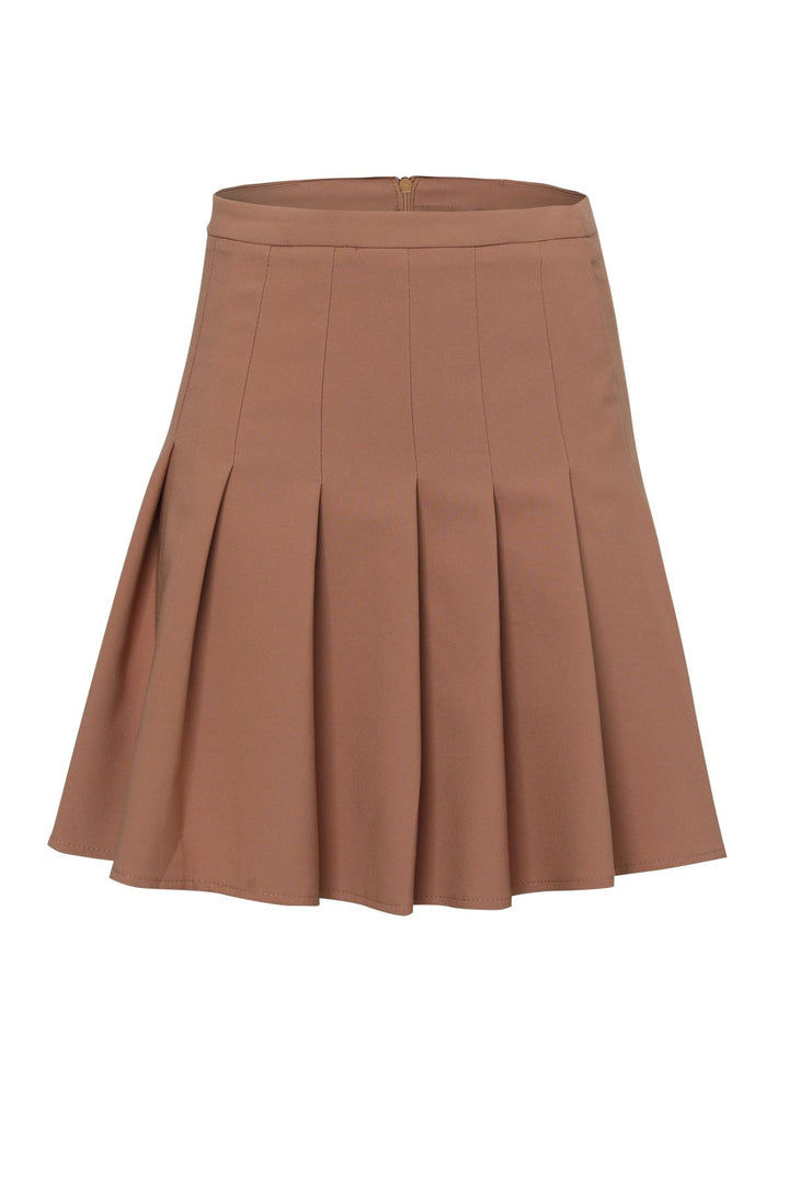 Pileli Mini Etek Camel