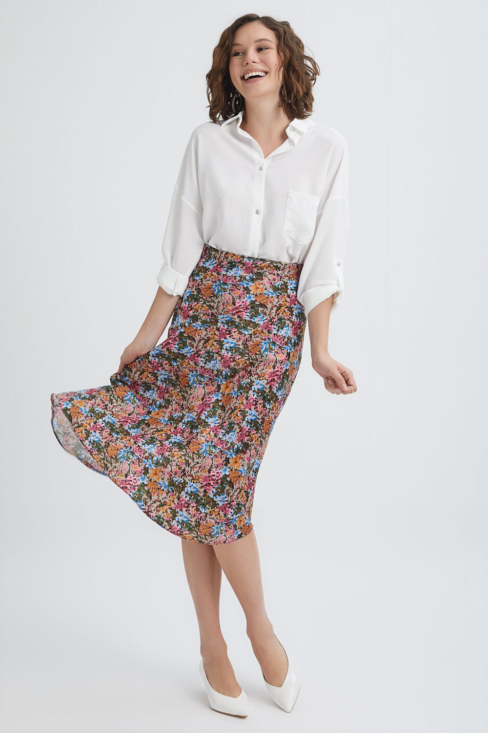 Patterned Midi Skirt Fuchsia