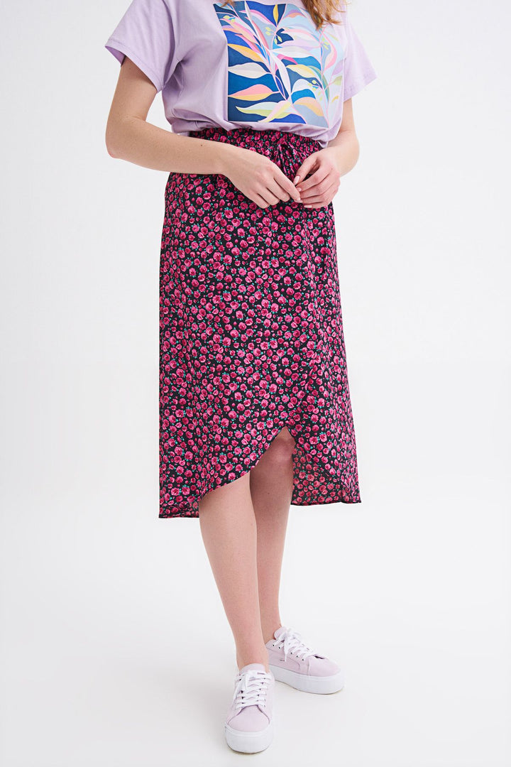 Crispy Floral Pattern Wrapped Skirt Fuchsia